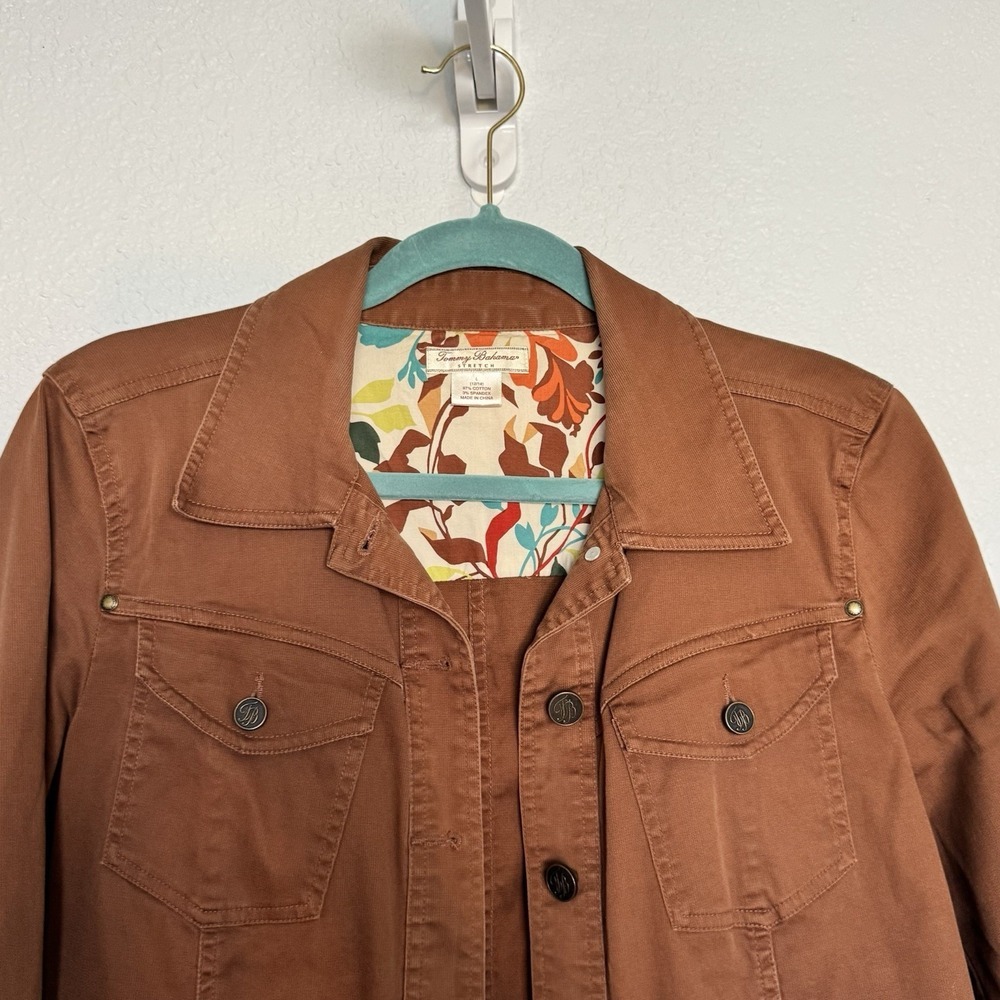 Tommy Bahama Stretch Jacket‎ L Brown Embroidered Western Boho Floral Lined - Picture 2 of 13